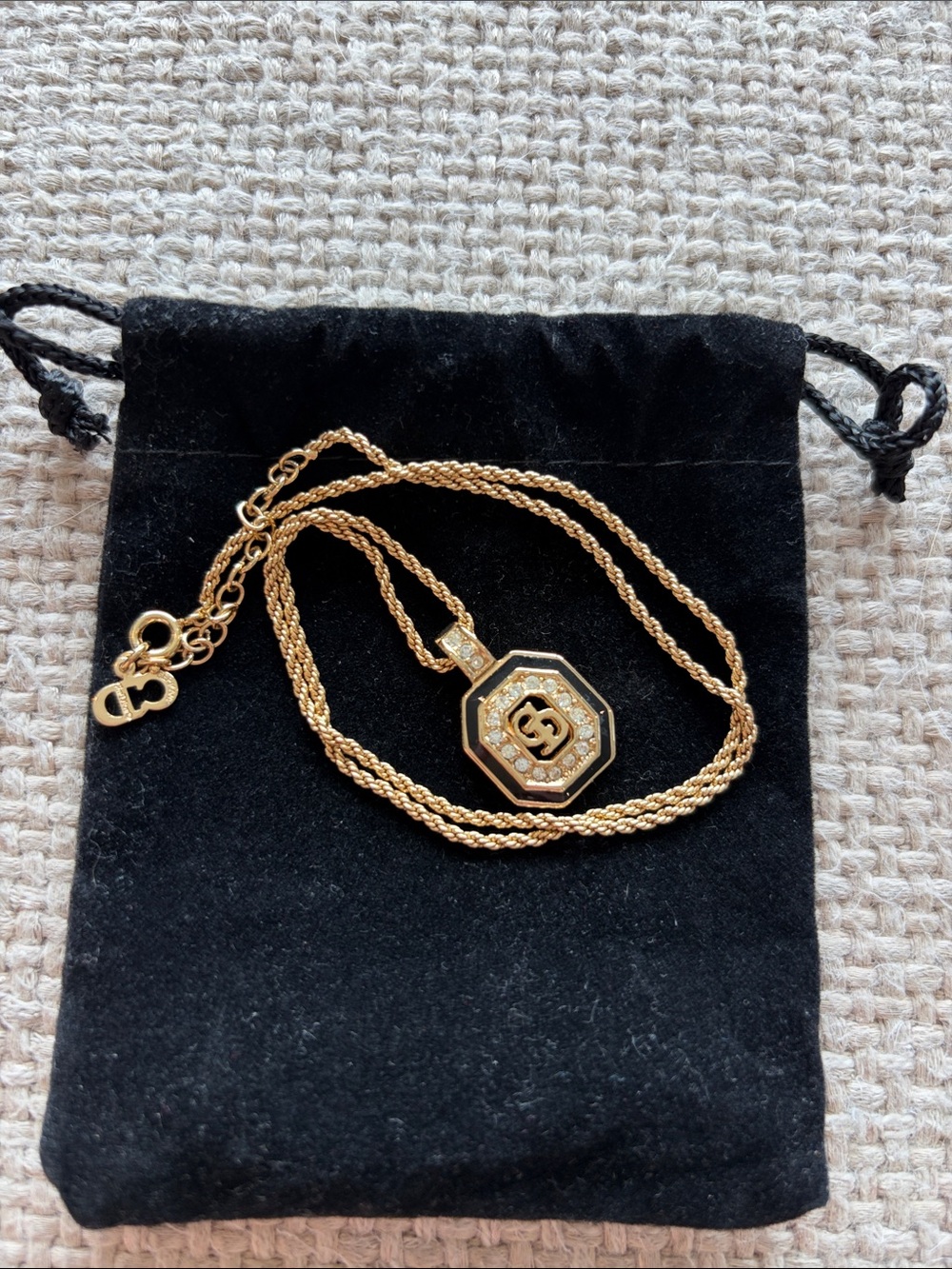 vintage Christian Dior CD Monogram Octagonal Pendant Necklace